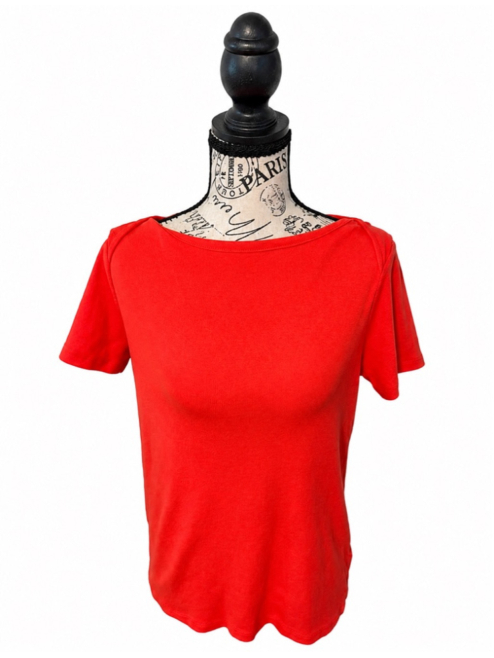 Jones New York Signature Red Boat Neck Knit Top Gold Shoulder Accent Size M
